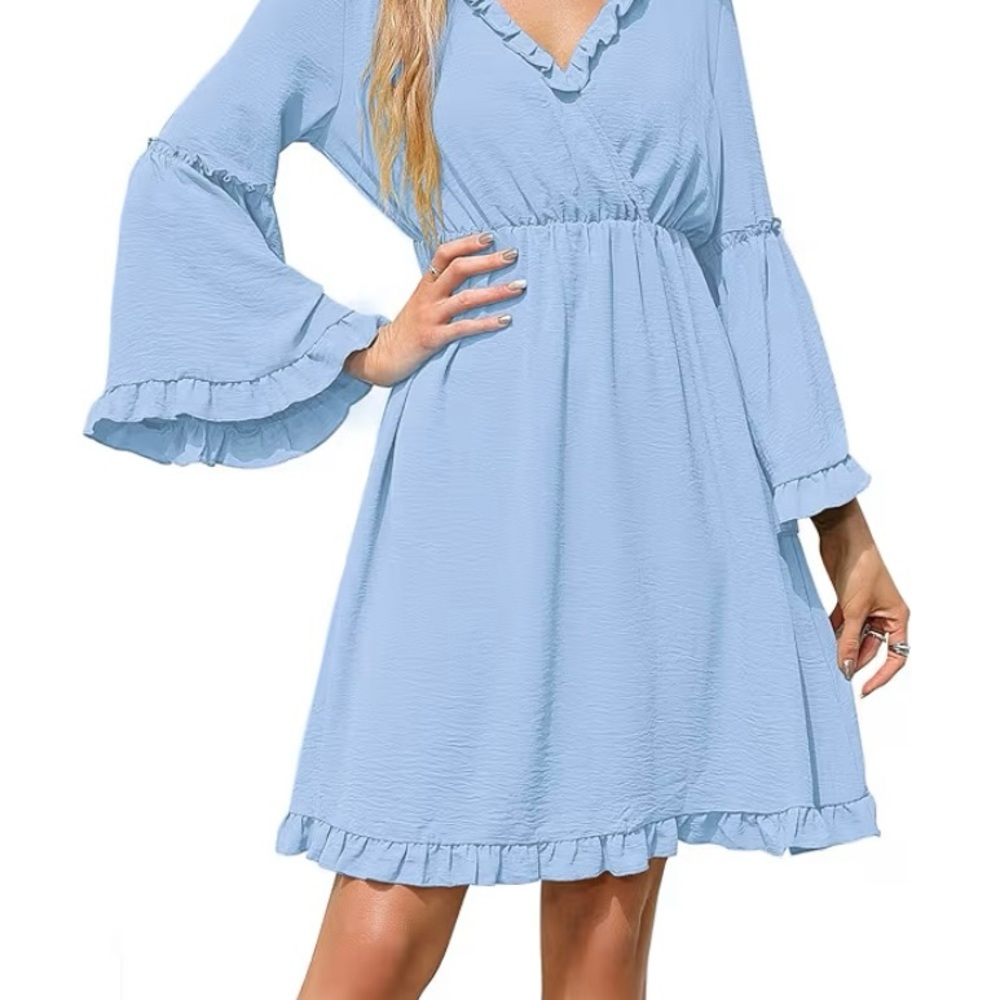 Elegant Blue Long Sleeve Dress